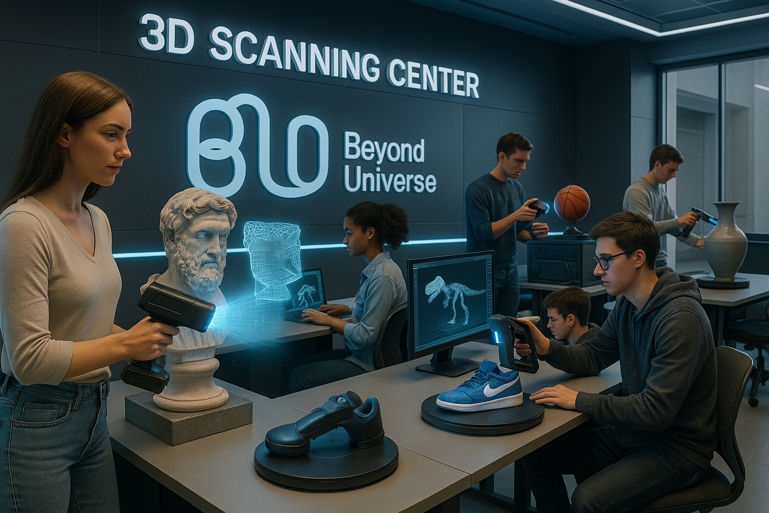Students using 3D educational resources